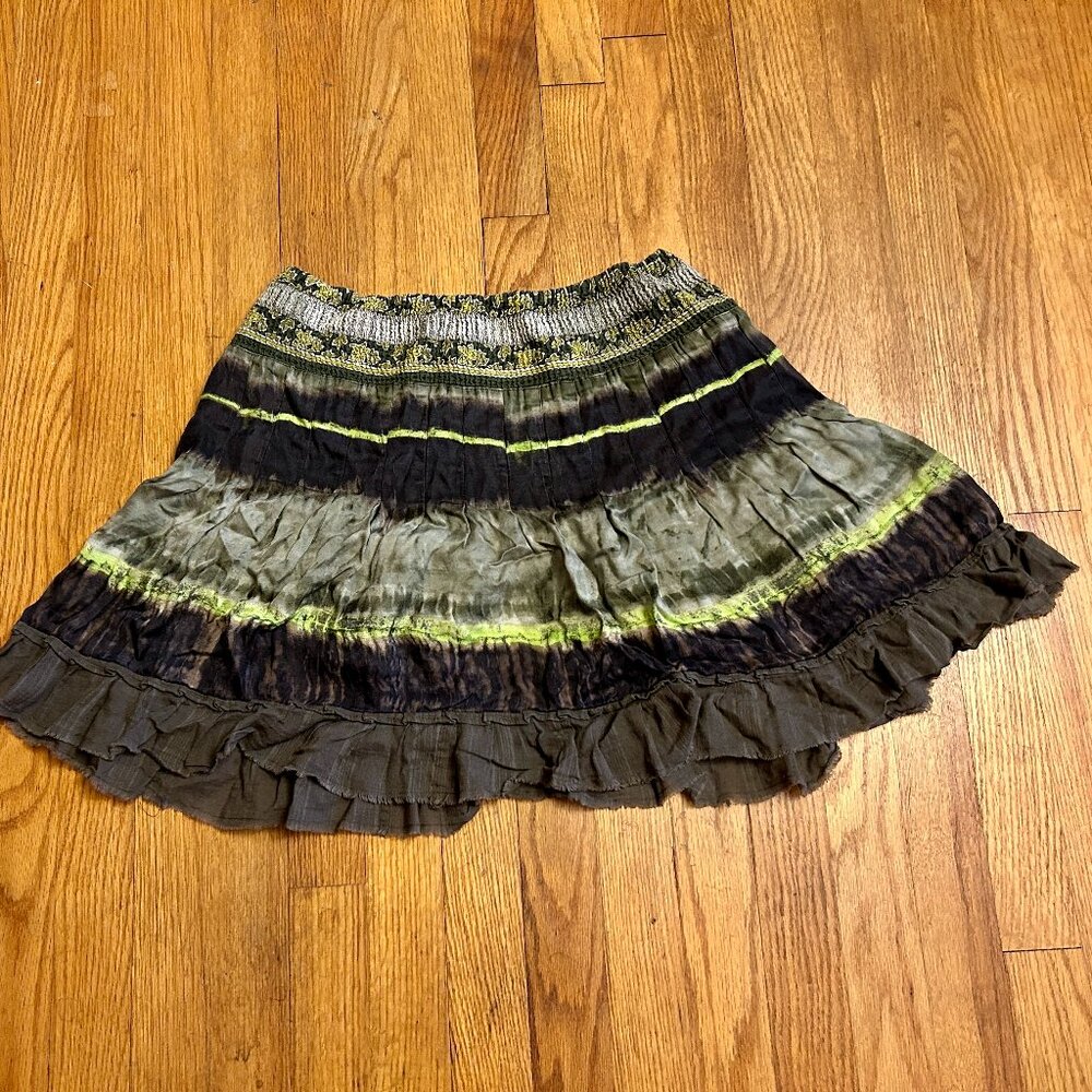 Free People Green Tie Dye Boho Peasant Skirt Medium.